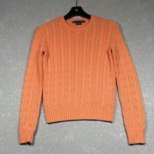 Polo Ralph Lauren Orange Cable Knit Cotton Crew Neck Sweater Women’s XS